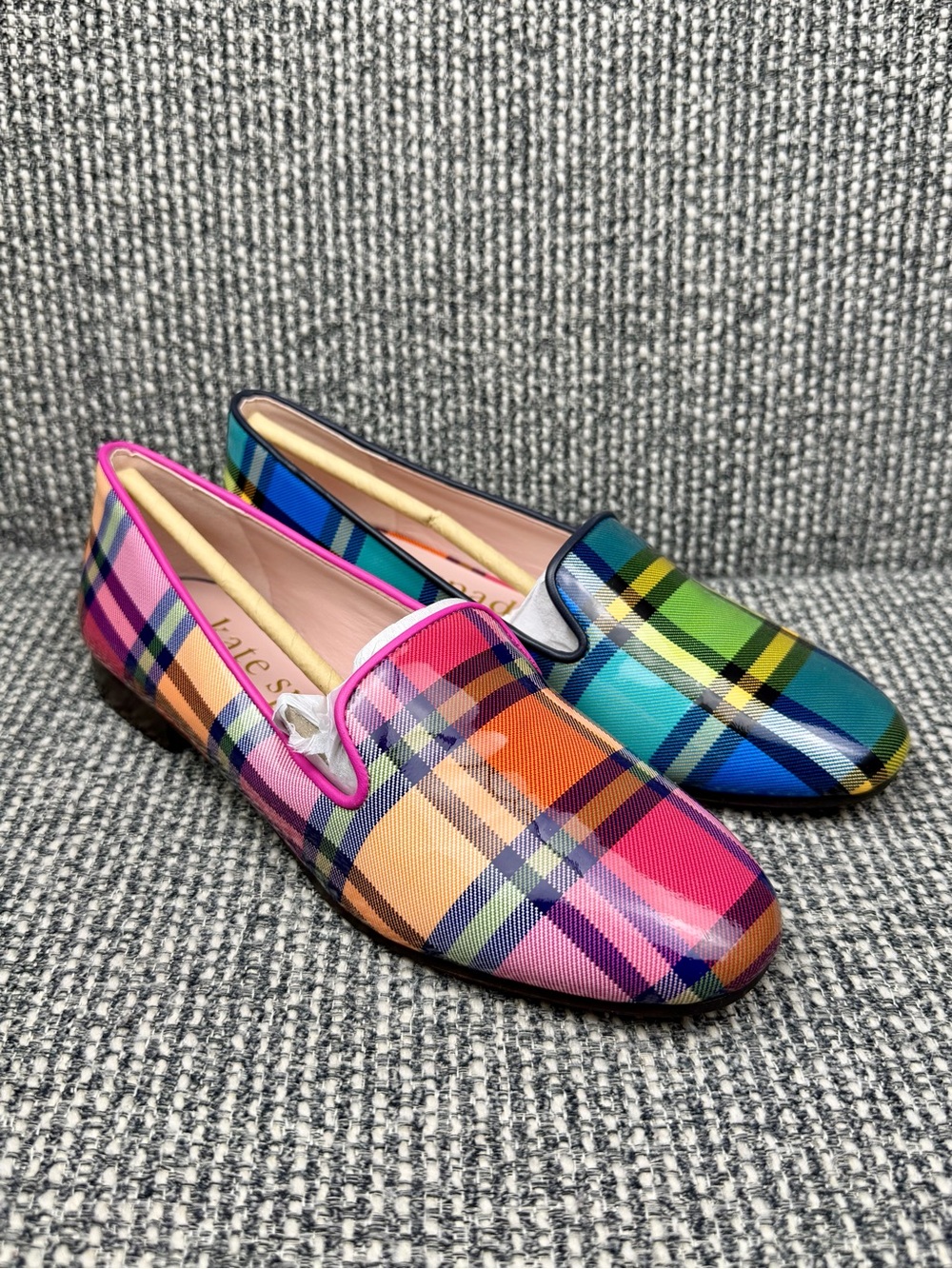 Kate Spade Lounge Grand Plaid Loafers KJ188 Multi Mismatch Flats 6.5 B
